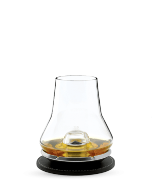 Whiskey Tasting Glass Set/Glass, Metal Chiller, Faux Leather Coaster  (38cl/13oz)  (10cm/4")