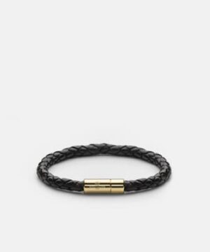 Leather Bracelet - Gold plated/Black (Large)