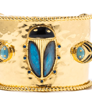 Scarab Night Cuff- Blue Laradorite & Black Agate