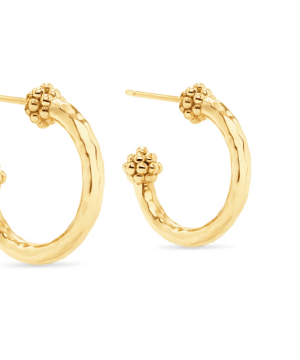 Berry Slice Hammered Gold Hoop Earrings Small