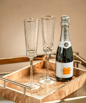 Aperitivo Triangular Champagne Flute, Clear w/Gold Rim