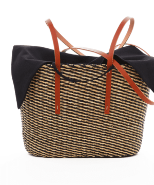 CABA Black and Tan Straw Bag