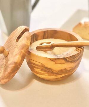 Olive Wood Rustic Sugar Bowl w/Spoon