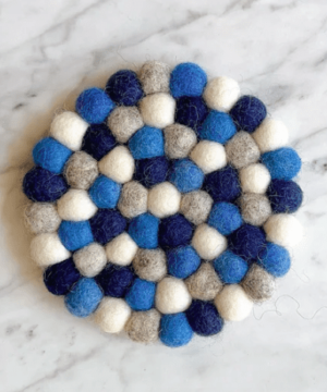 Round Wool Coasters /Set of 4 -   Navy