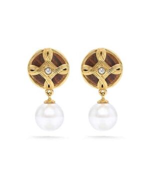 Monique Drop Earrings Pearl/Teak Earth Goddess