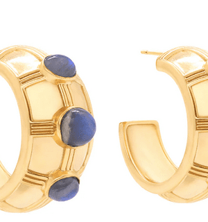 Cleopatra Bold Hoop Earrings - Gold/Blue Labradorite