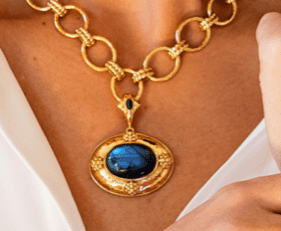 Cleopatra Pendant in Hammered Gold /Blue Labradorite