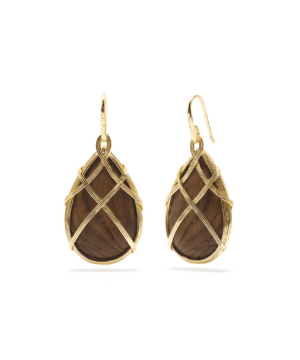 Earth Goddess Drop Earrings Teak Wood/Gold