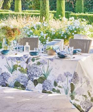 Jardin De Bretagne Blue Tablecloth 67" x 89" 100% Linen