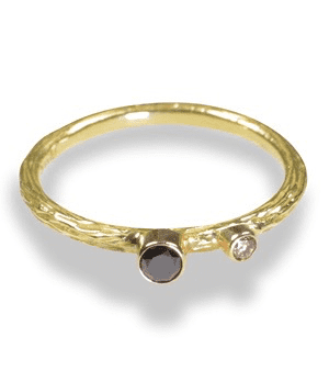 Gold “Pebbles” Ring with .03 ct White Diamond & .10 ct Cognac Diamond, Size 5