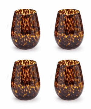 Landis/Phifer Two's Company Stemless Wine Glass Tortoise Print Set of Four