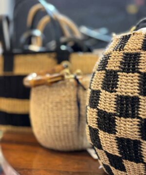 Pot de Miel Abaca Checker Woven Basket Bag