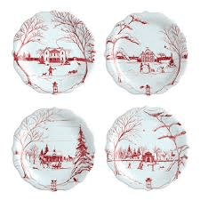 Country Estate Winter Frolic Ruby Party Plate Set/4