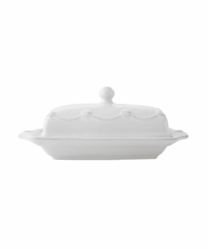 Berry &Thread Lidded Butter Dish Whitewash 8"L, 3.5"W