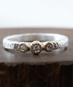 Sterling Silver Textured Band w/3 Diamonds Ring (6.5)