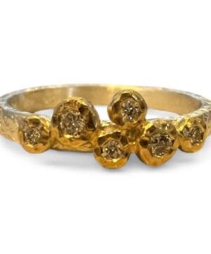 Sterling Silver Textured Band w/6 Diamonds Ring (6.5)