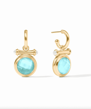 Bamboo Hoop & Charm Earrings Iridescent Bahamian Blue