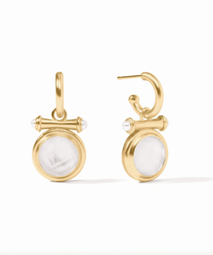 Bamboo Hoop & Charm Earrings Iridescent Clear