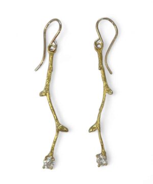 Long Pod Diamond Earrings Gold