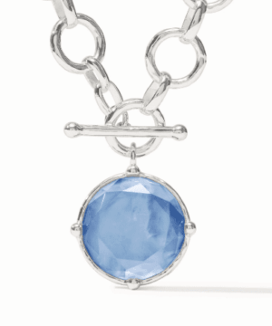 Honeybee Statement Necklace Silver w/Iridescent Chalcedony Blue