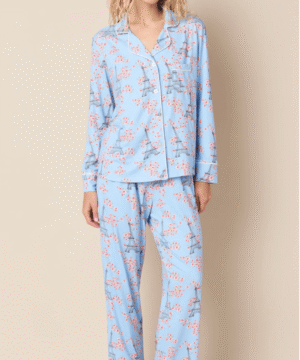 Petals Over Paris Pima Knit Long-Sleeved Pajamas, L
